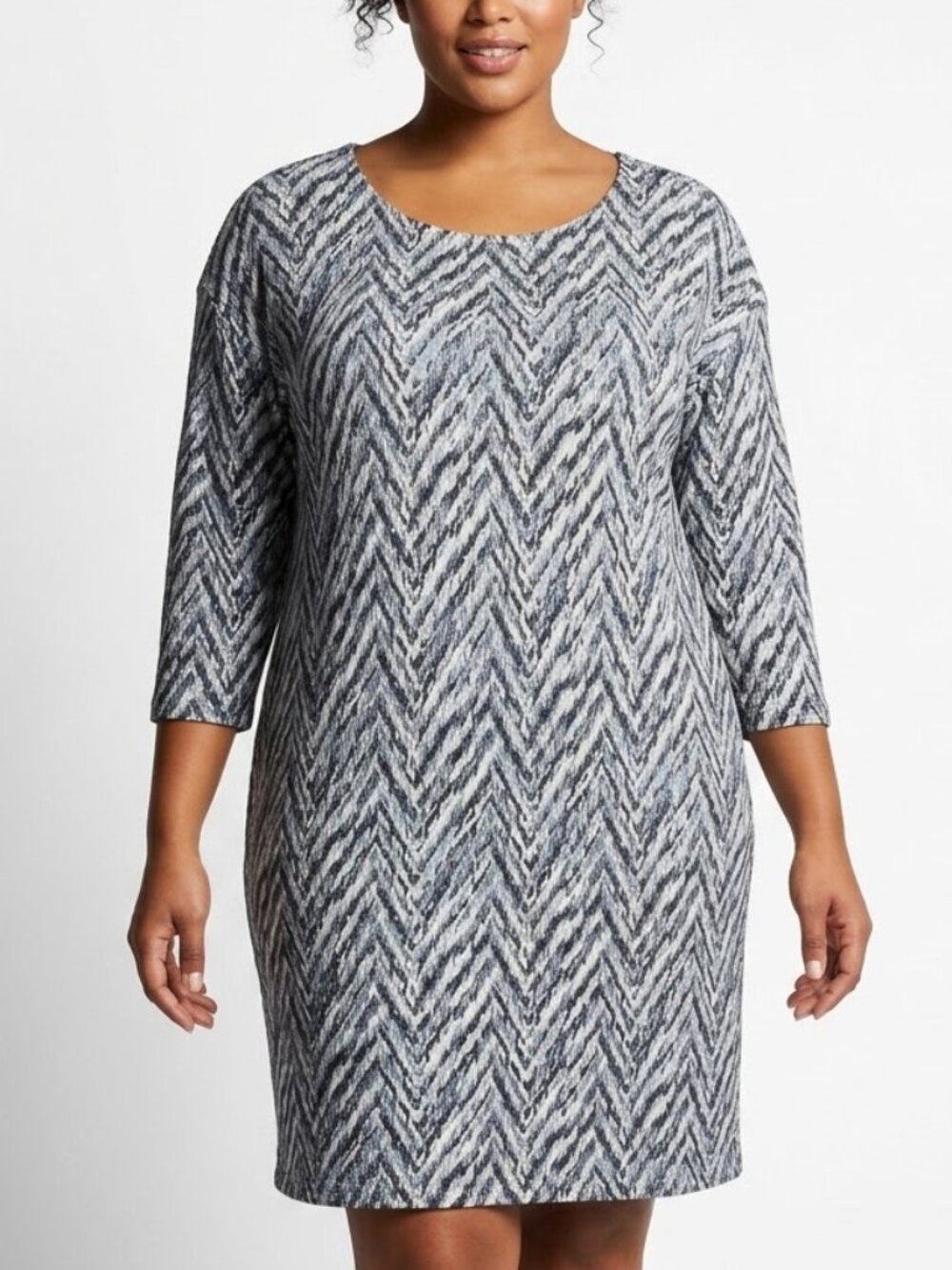 J. Jill Wearever Collection Blue Chevron Knit Tunic Dress Plus Size 4X Lagenlook